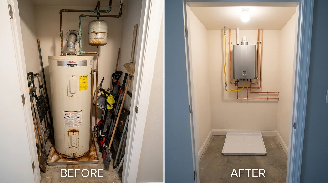 Tank water heater versus wall-mounted tankless unit comparison for Albany, MN homeowners